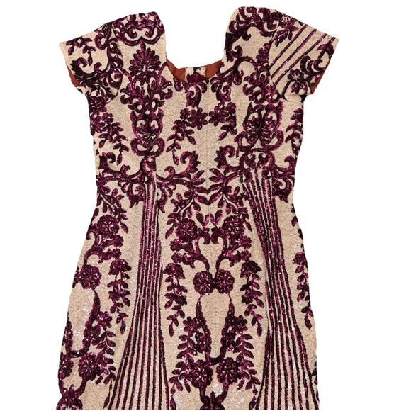 Handmade Multicolor Purple Pink Ivory Sequin Short Sleeve Sheath Dress Sz Small - Picture 3 of 11